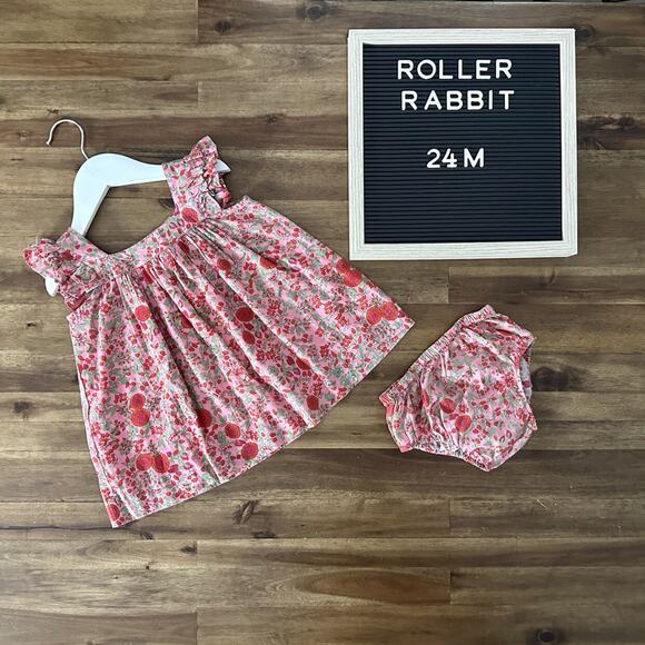 Roberta Roller Rabbit Rhody Pink Floral Sleeveless Ruffle Tunic Diaper Set 24M - Picture 1 of 11